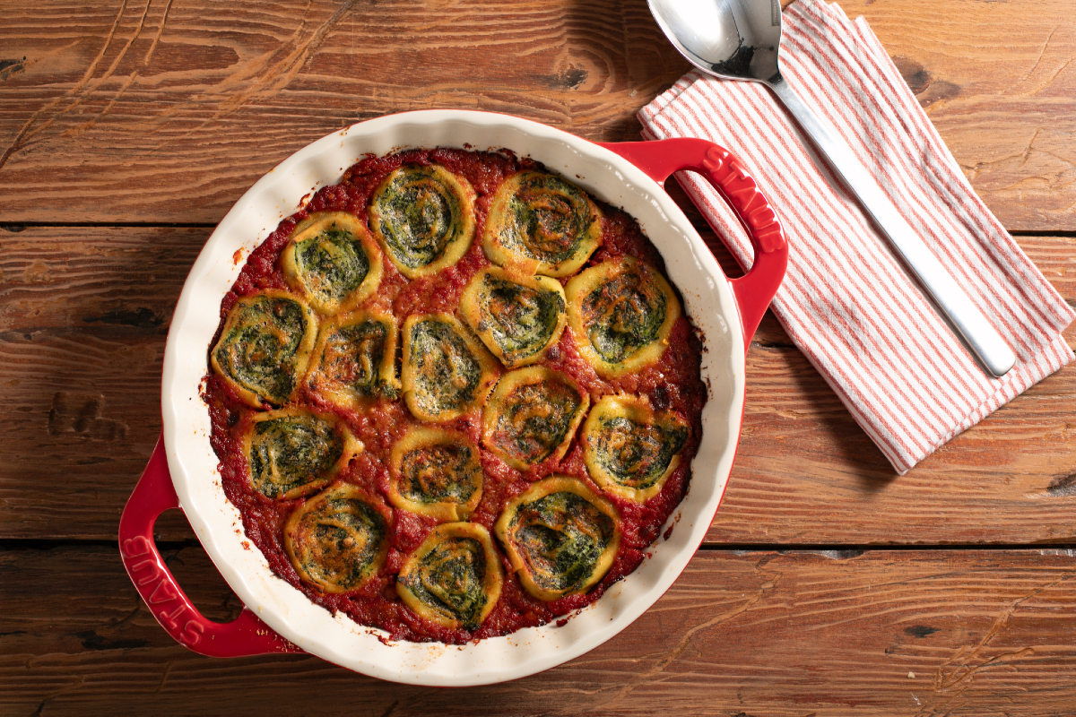 Rollitos de pasta con espinacas