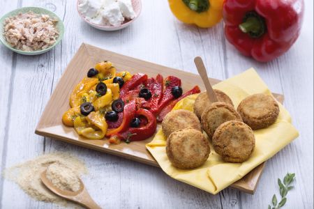 Albóndigas de atún y requesón con pimientos