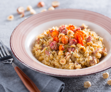 Risotto con zanahorias y salchicha