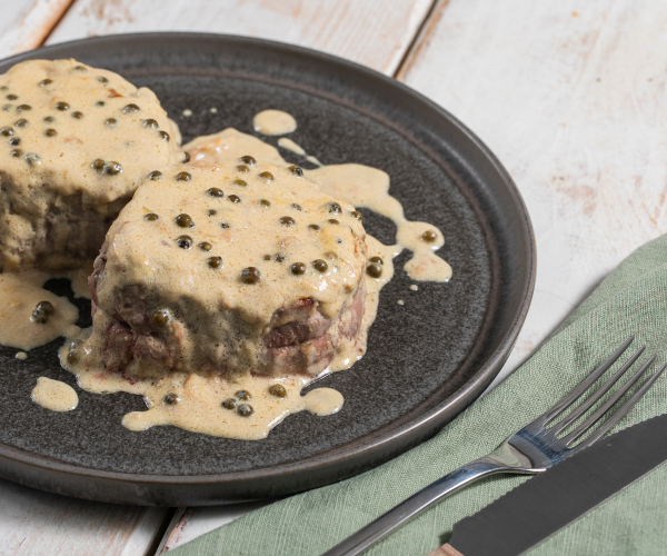 Solomillo a la pimienta verde