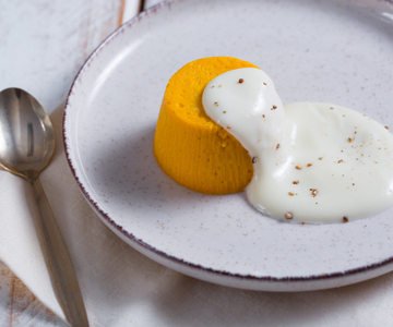 Flan de calabaza con fondue de gorgonzola