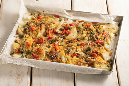 Hinojos gratinados al estilo mediterráneo