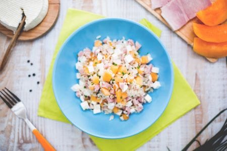 Ensalada de arroz con jamón y melón