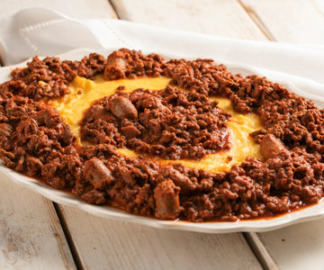 Polenta y bruscitt en salsa