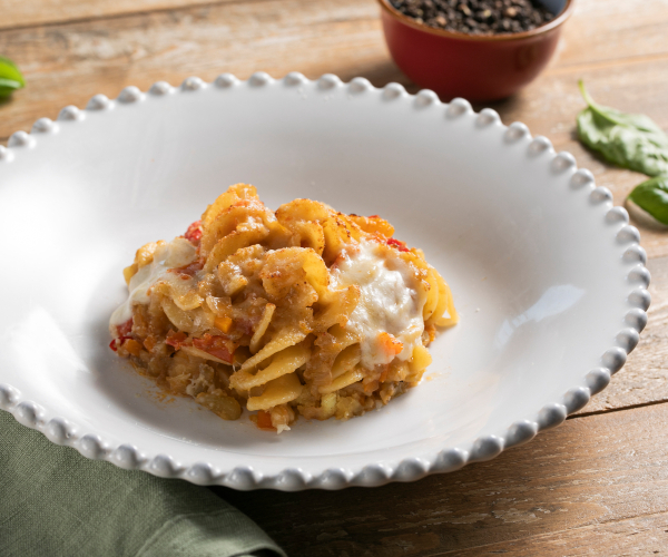 Pasta al horno con ragú vegetal