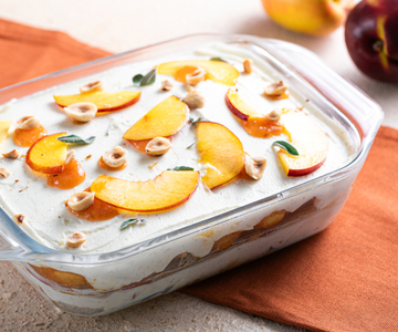 Tiramisú de melocotón sin huevo