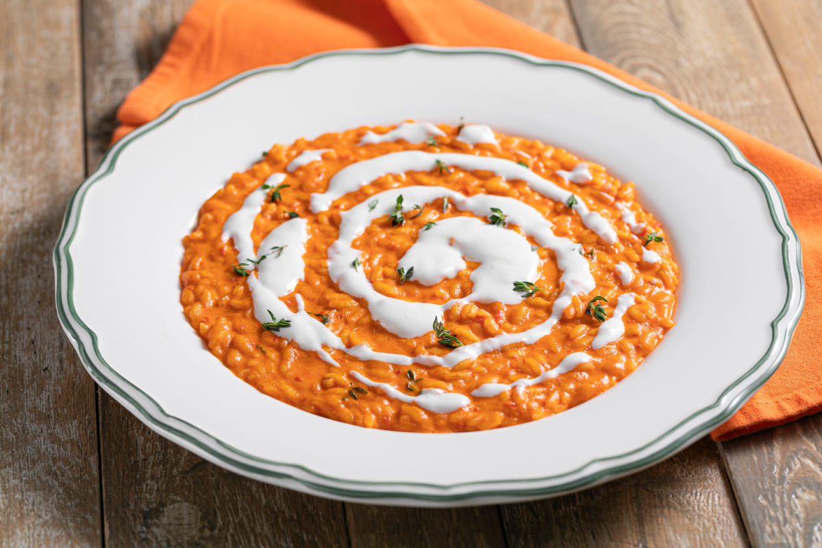 Risotto de pimiento rojo y robiola