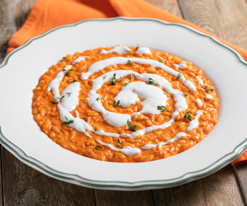 Risotto de pimiento rojo y robiola