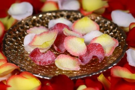 Pétalos de rosa escarchados