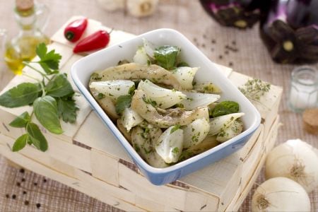 Berenjenas y cebollas al horno