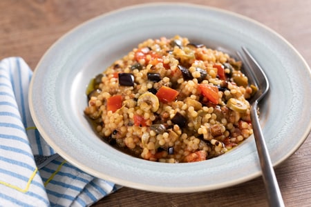 Fregola con berenjenas