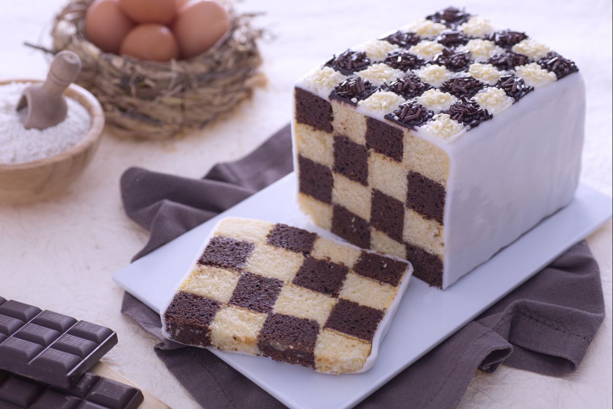 Tarta de ajedrez decorada