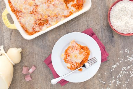 Arroz rojo gratinado