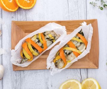 Corvina en papillote con aroma de cítricos