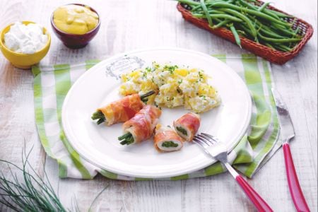 Rollitos de pollo y judías verdes