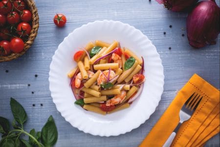 Sedani rigati con gambas a la catalana