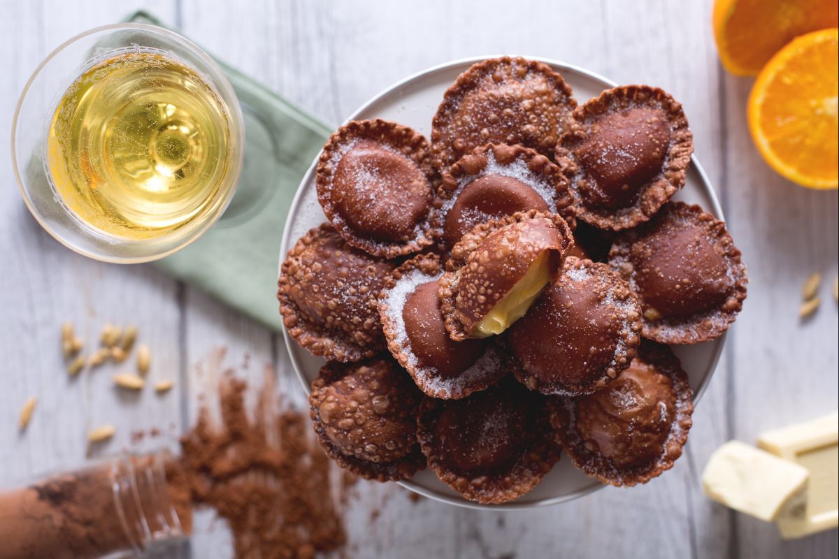 Raviolis de cacao con corazón de chocolate blanco