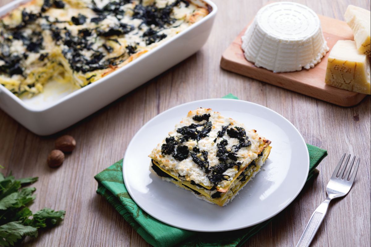 Lasaña con ricotta y ortigas