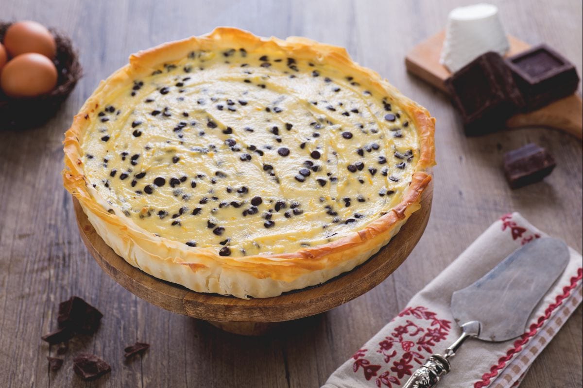 Tarta de pasta filo con ricotta y chocolate
